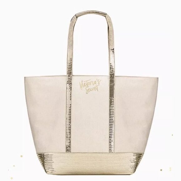 LIMITED EDITION Victoria’s Secret Canvas Sequin Weekender Tote Bag - Picture 1 of 11